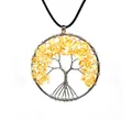 Close-up of wire-wrapped Tree of Life pendant with yellow crushed natural stones - Round Tree of Life (With Leather Rope) / 5CM gravel tree of life / Silver Citrine