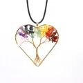 Close-up of heart-shaped Tree of Life pendant with colorful natural stones - Heart-Shaped Tree of Life (With Leather Rope) / 5cm / Gold Multicolor