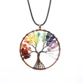 Macro detail of Tree of Life pendant with colorful natural stone chips and copper wire - Spreading Tree (With Leather Rope) / 5cm / Bronze Multicolor