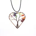 Close-up detail of a handmade wire-wrapped heart tree of life pendant with natural stones - Heart-Shaped Tree of Life (With Leather Rope) / 5CM gravel tree of life / 古铜色七彩