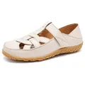 Bequeme beige Damen Sandalen mit flacher Sohle, Hohlmuster und weichem Gummiboden - 35 / Gebrochenes Weiß