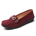 Elegant burgundy suede women's loafers with butterfly gold buckle and flat rubber sole - 35 / Burgundy