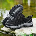 Professional men's outdoor hiking shoes with anti-slip rubber sole for trekking and camping. - 39 / Black