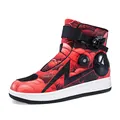 Botas de moto rojas de caña alta con patrones de nubes y sistema de cierre rápido BOA - 37 / Zapatos de Ciclismo Con Estampado De Nubes (JC-002) / Negro Rojo