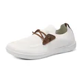 Atmungsaktive weiße Fly-Knit Herren Slipper Freizeitschuhe mit bequemem breitem Zehenbereich - Weiß