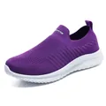 Breathable purple knit slip-on sneakers for casual walking and outdoor sports. - 35 / Purple