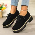 Elegantes mocasines con plataforma negros para mujer con punta redonda y cordones - 36 / Negro