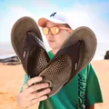 Durable brown men's flip-flops with massage footbed in large size for beach wear - 40 / Khaki