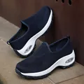 Navy blue breathable mesh rocker shoes with comfortable wedge heel and slip-on design - 35 / Dark Blue