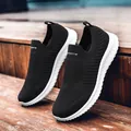 Black breathable mesh slip-on walking shoes for men and women - 35 / Black and White