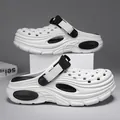 Minimalist breathable white EVA clogs with adjustable black straps and thick sole - 45-46 / White