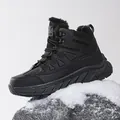 Durable black mid-top hiking boots with warm fur lining for winter outdoor camping - 39 / Black Fleece Lined