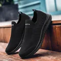 Breathable black mesh slip-on athletic running shoes for men and women lightweight - 35 / All Black