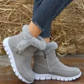 Chic grey women's winter boots with fur trim and buckle detail on thick white sole - 36 / Gray