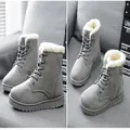 Warm grey faux fur lined winter Martin boots with thick soles and lace-up design - Gray