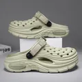 Comfortable light green thick sole EVA clogs with adjustable woven straps and breathable holes - 45-46 / Green