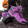 Purple fleece-lined high-top hiking boots for outdoor winter warmth and non-slip grip - 35 / Fleece Lined Style / Purple