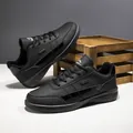 Baskets décontractées en cuir noir imperméable pour hommes avec semelle souple - Tout Noir