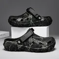 Lightweight black camouflage clogs with breathable holes and adjustable gray heel strap - 36 / Black Camo Two-Way Style / Black Camouflage