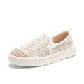Elegantes alpargatas slip-on de tweed para mujer con lentejuelas y suela blanca - 35 / Beige Elegante