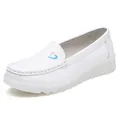 Comfortable white nurse work shoes with thick soft soles and heart embroidery detail - 35 / White