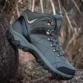 Durable grey high-top hiking boots with non-slip rubber soles for outdoor climbing - 39 / Plain Style / Dark Gray