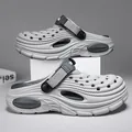 Durable grey thick-sole EVA clogs featuring breathable holes and adjustable heel strap - 45-46 / Gray