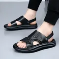 Sandales de qualité supérieure en cuir véritable noir pour hommes, idéales pour l'été - 38 / Noir (6678)