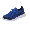 Blue mesh women's sneaker featuring stylish leopard print accents and white sole - Blue Leopard