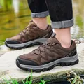 Durable brown men's hiking shoes with mesh panels and rugged non-slip soles for outdoor - 39 / Coffee