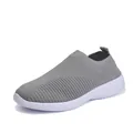 Comfortable lightweight grey fly-knit sock sneakers for women with soft white soles - 35 / Slip-on Sock Style / Gray