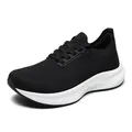 Women's black flyknit mesh running shoes with white cushioned sole - 902 Black / 36
