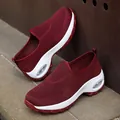 Burgundy breathable mesh walking shoes with thick air cushion sole for women - 35 / Wine Red