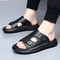 Sandales classiques en cuir noir pour hommes avec un design élégant à double boucle - 38 / Noir (6629)