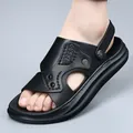 Sandales d'été en cuir noir pour hommes avec semelle souple légère et design sportif - 38 / Noir (6678)