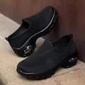 Breathable black flyknit rocking shoes with thick soft sole and slip-on design - 35 / Black