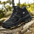 Black high-top outdoor hiking shoes for men with rugged anti-slip soles and mesh upper - 39 / Black Solid Shoes