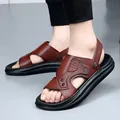 Hoogwaardige herensandalen van echt leer met antislip rubberen zool voor de zomer - 38 / Bruin (6678)