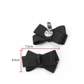 Detailed measurements of black knitted bow shoe clips, 7.5cm width and 4.5cm height - Bow / Black