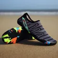 Breathable black water shoes with vibrant colorful anti-slip soles on a sandy beach - 35 / Gray