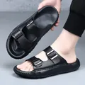 Sandales en cuir noir pour hommes avec double boucle et semelle souple antidérapante - 45 / Noir