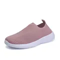 Comfortable women's casual mauve fly-knit sock shoes with lightweight white soft sole for walking - 35 / Slip-on Sock Style / Pink