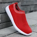 Lightweight red knit mesh slip-on running shoes for women with breathable upper - 36 / Red