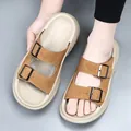 Sandales en daim marron pour homme avec boucles et semelles beiges épaisses - 38 / Marron