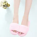 Soft pink fuzzy open-toe slippers for home warmth and comfort - Pink