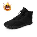 Black fleece-lined barefoot snow boots with non-slip rubber sole for winter warmth - 36 / Black