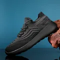 Lightweight black breathable knitted men's casual running shoes with flexible soft sole - 35 / Black