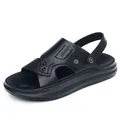Sandales en cuir véritable noir pour hommes avec semelle antidérapante et design sport - 38 / Chaussures de Plage (6678) / Noir