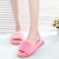 Cozy pink faux fur open-toe slippers designed for premium comfortable indoor home wear - Hot Pink