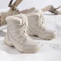 Stivali da neve invernali beige da donna con calda fodera in peluche per sport all'aperto - 36 / Bianco avorio
